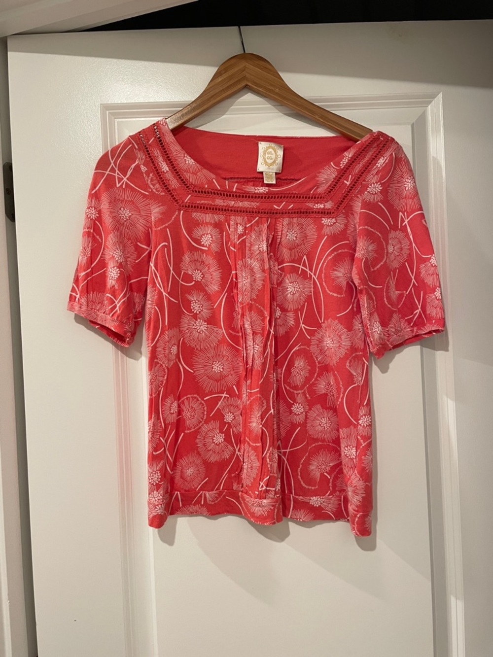Anthropologie ric rac Coral Floral Square-Neck Blouse small